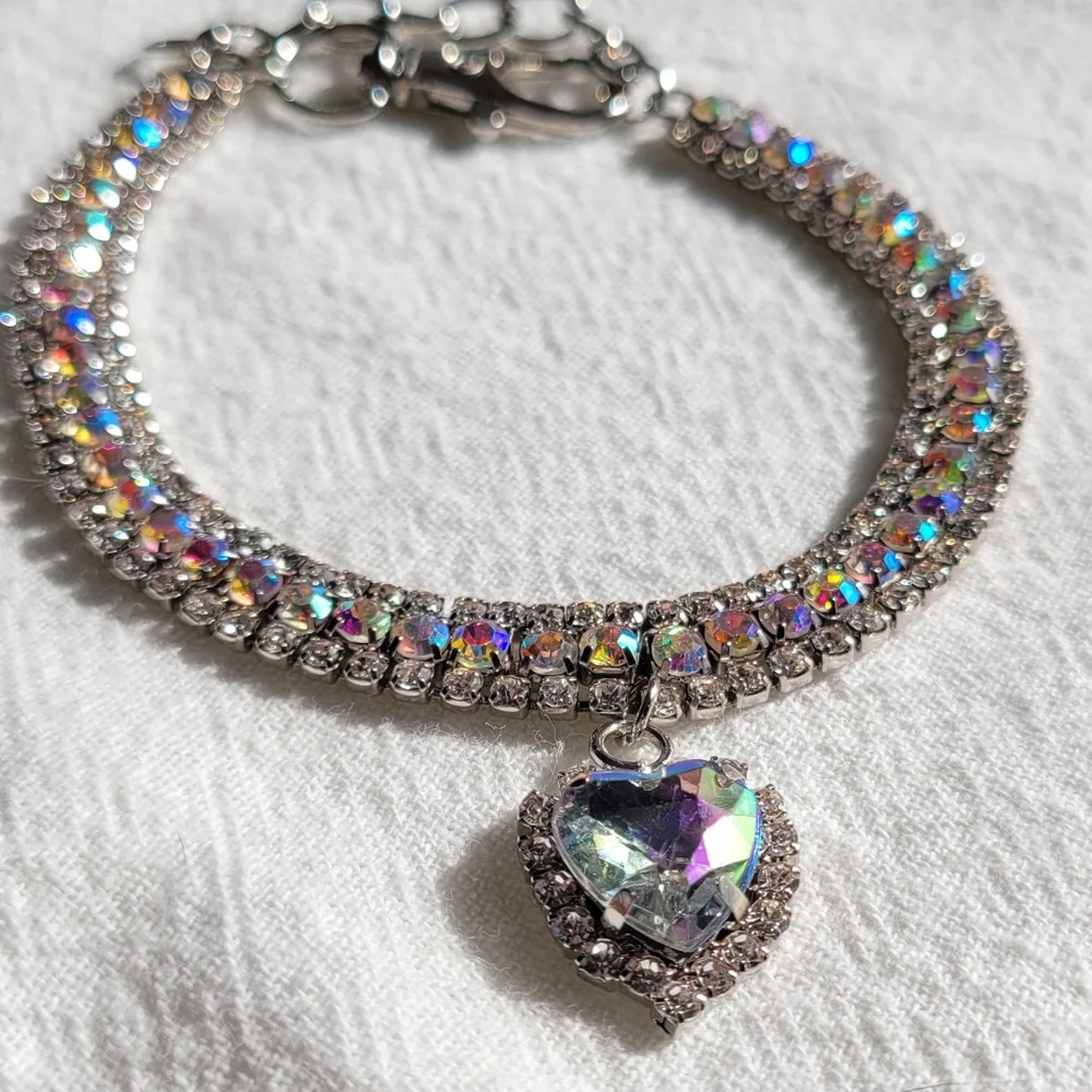 SMALL CAT/TOY DOG Color Rhinestone Heart Pet Necklace